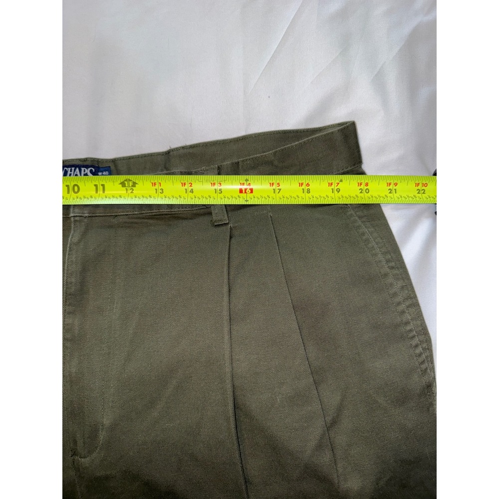 Chaps Ralph Lauren Mens 40x34 Pleated Chino Pants Olive Green Cuffed Trousers - Picture 5 of 7
